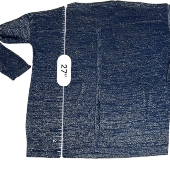 MNG MANGO Blue Sparkly Silver Metallic Thread Long Sleeve Womens Top Size L - Picture 11 of 12